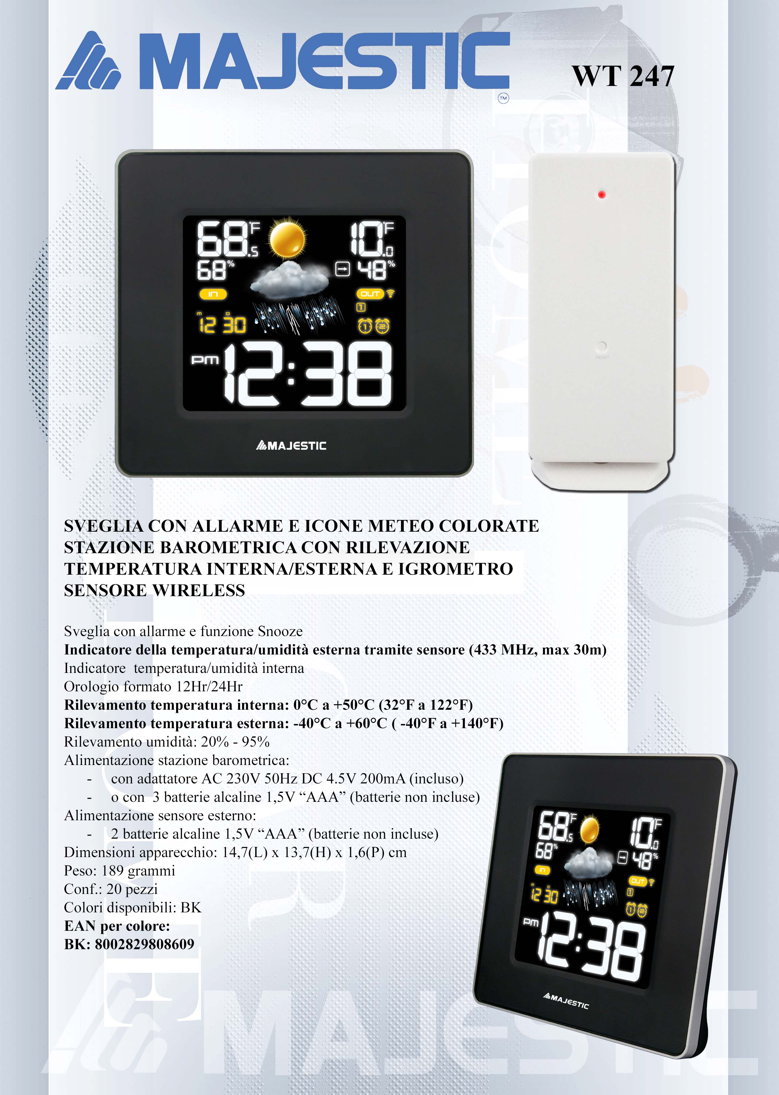 EleLight Stazione Meteo con Sensore Wi-Fi a LED da Interno/Esterno Termometro Igrometro umidità Schermo Digitale LCD 