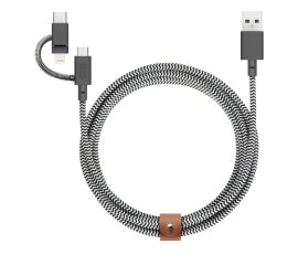 Native Union BELT-KV-ULC-ZEB-AP cavo USB 2 m USB-A, Micro-USB USB C/Lightning Grigio, Bianco