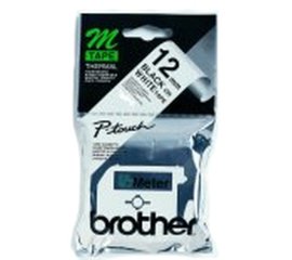 Brother Labelling Tape - 12mm, Black/White, Blister nastro per etichettatrice M