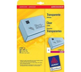 Avery L7567-25 etichetta autoadesiva Rettangolo con angoli arrotondati Permanente Trasparente 25 pz