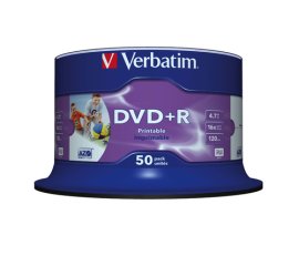 Verbatim DVD+R Wide Inkjet Printable No ID Brand 4,7 GB 50 pz