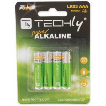 Techly Blister 4 Batterie High Power Mini Stilo AAA Alcaline LR03 1.5V (IBT-KAL-LR03T)