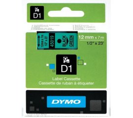 DYMO D1 - Standard Etichette - Nero su verde - 12mm x 7m