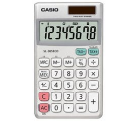 Casio SL-305ECO calcolatrice Tasca Calcolatrice di base Argento, Bianco