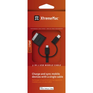 XtremeMac 3 IN 1 USB Mobile Cable cavo USB 1 m Mini-USB B Micro-USB B Nero