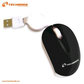 TECHMADE TM-XJ18 MINI MOUSE OTTICO USB CON CAVO RETRATTILE NERO