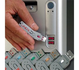 Lindy 40452 clip sicura Bloccaporte + chiave USB tipo A Blu Acrilonitrile butadiene stirene (ABS) 5 pz