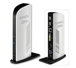 Lindy 43180 replicatore di porte e docking station per laptop Cablato USB 3.2 Gen 1 (3.1 Gen 1) Type-A Nero, Bianco