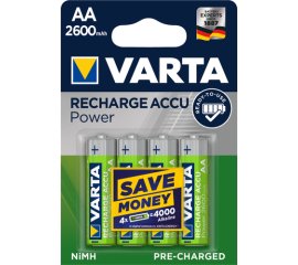 Varta Recharge Accu Power AA 2600 mAh Blister da 4 (Batteria NiMH Accu Precaricata, Mignon, batteria ricaricabile, pronta all'uso)