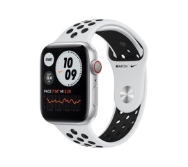Apple Watch Nike Series 6 GPS + Cellular, 44mm in alluminio argento con cinturino Sport Nike Platino/Nero