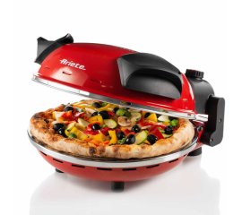 Ariete 909/10 Pizza in 4’ Minuti, Forno per pizza, 1200 W, 5 livelli di cottura, Temperatura Max 400°C, Pietra refrattaria anti-aderente, Rosso