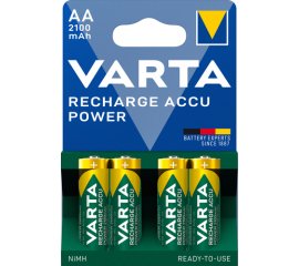 Varta Recharge Accu Power AA 2100 mAh Blister da 4 (Batteria NiMH Accu Precaricata, Mignon, batteria ricaricabile, pronta all'uso)
