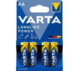 Varta Longlife Power, Batteria Alcalina, AA, Mignon, LR6, 1.5V, Blister da 4, Made in Germany