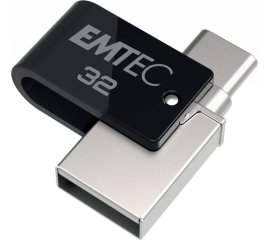 Emtec T260C unità flash USB 32 GB USB Type-A / USB Type-C 3.2 Gen 1 (3.1 Gen 1) Nero, Stainless steel