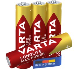 Varta Longlife Max Power, Batteria Alcalina, AAA, Micro, LR03, 1.5V, Blister da 4, Made in Germany