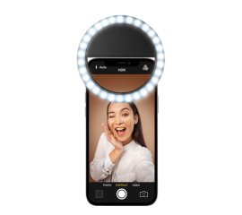 Cellularline Selfie Ring Pocket - Universale Anello led a clip a luminosità regolabile Nero