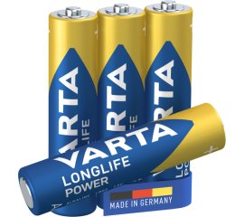 Varta Longlife Power, Batteria Alcalina, AAA, Micro, LR03, 1.5V, Blister da 4, Made in Germany