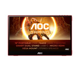 AOC 16G3 Monitor PC 39,6 cm (15.6") 1920 x 1080 Pixel Nero, Rosso